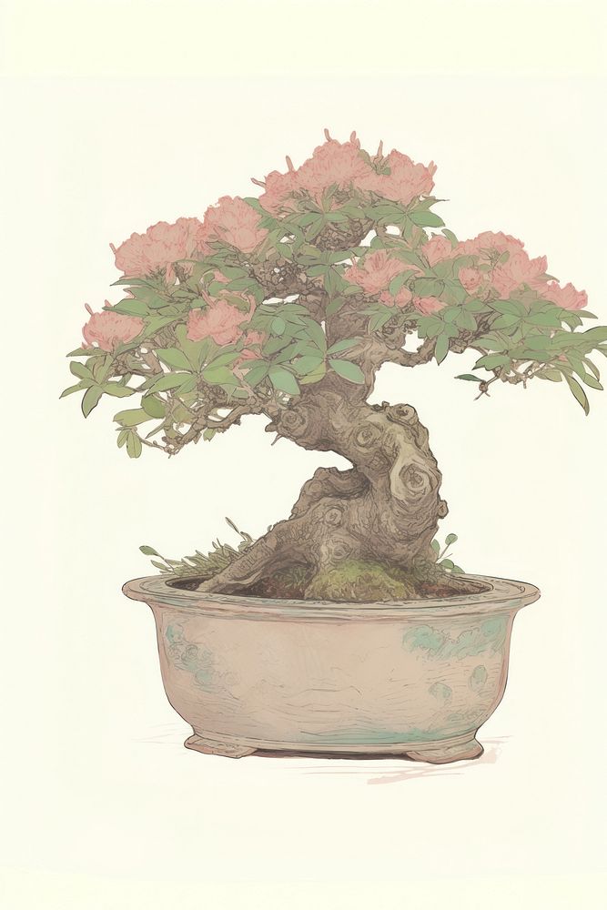 Illustration the 1970s of bonsai flower plant tree.