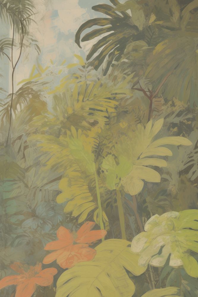 Illustration the 1970s of foliage vegetation outdoors painting.