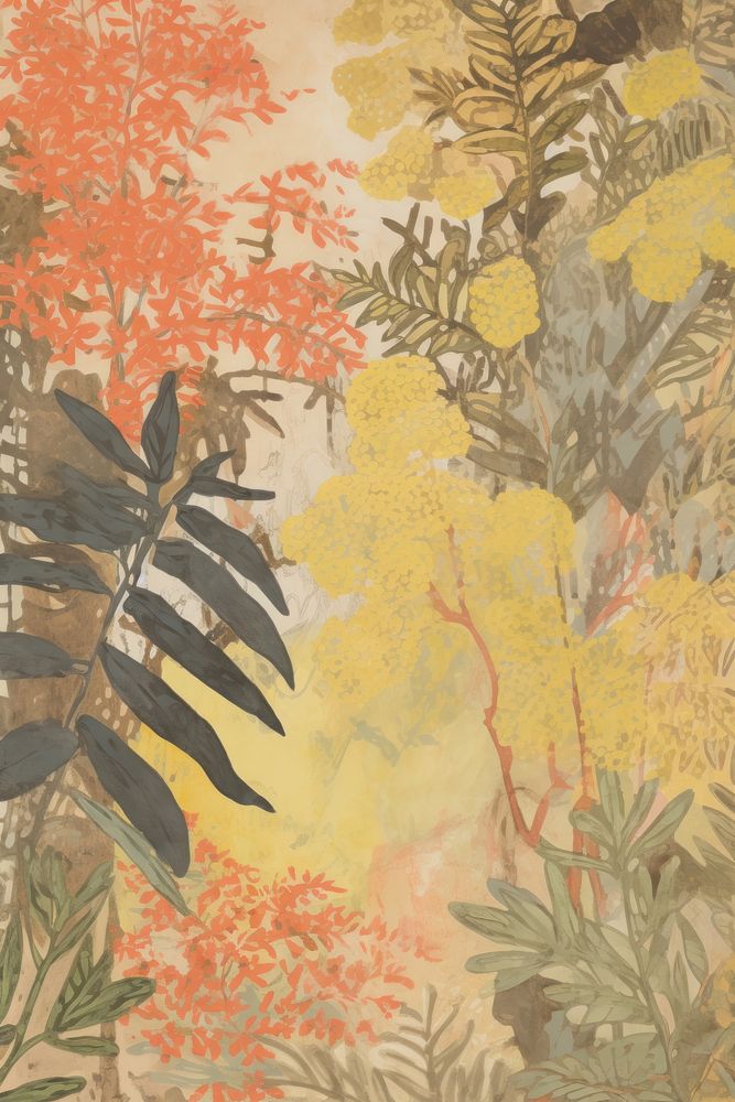 Illustration the 1970s of foliage backgrounds textured painting.