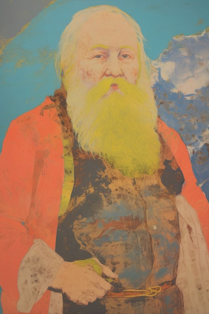 Illustration the 1970s of santa painting portrait adult.