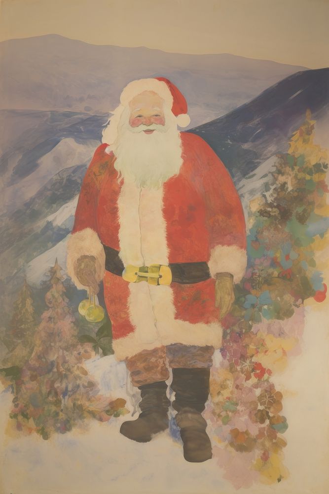 Illustration the 1970s of santa christmas painting art.