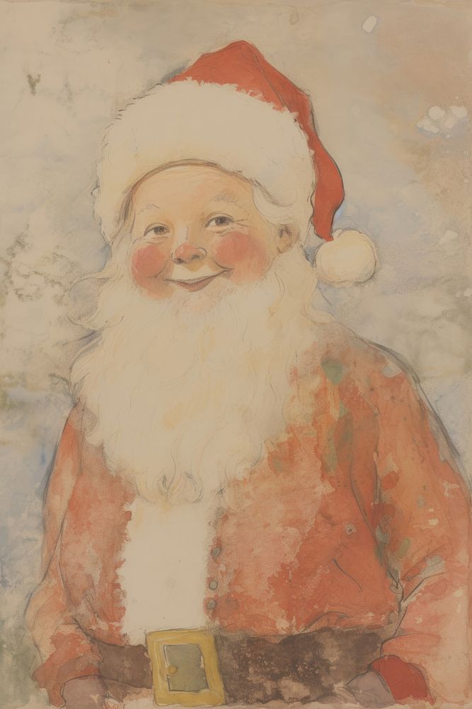 Illustration the 1970s of santa painting art red.