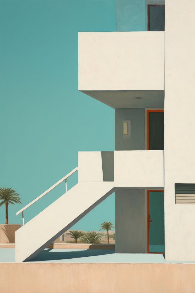 Minimal space balcony architecture staircase building.