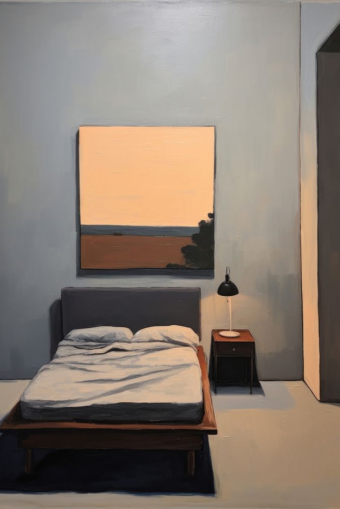Minimal space bedroom furniture painting architecture.