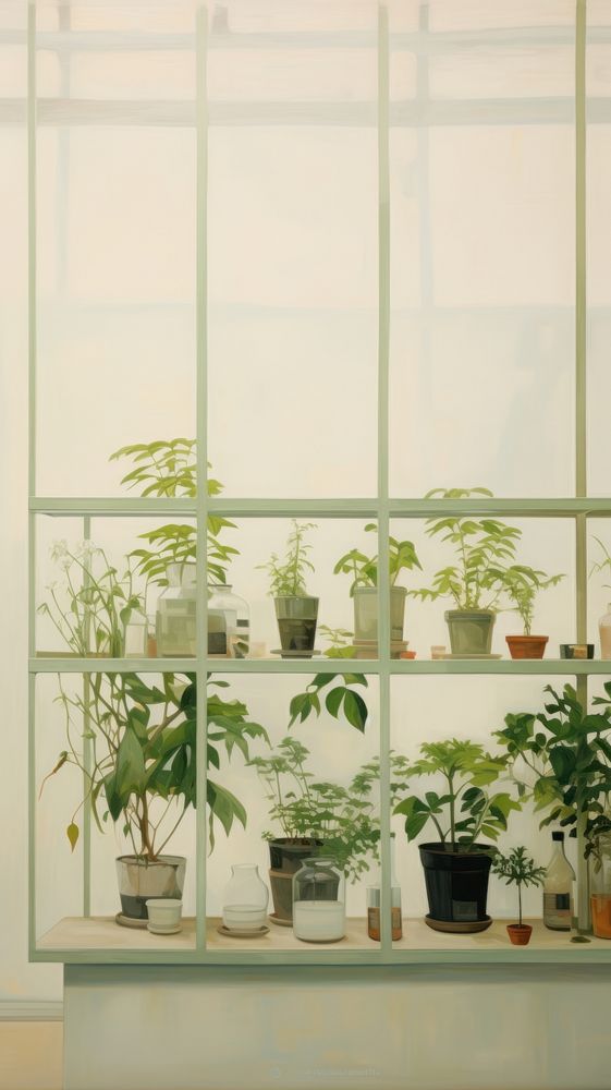 Minimal space glasshouse garden windowsill plant herb.