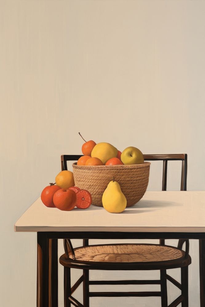 Minimal space dining table fruit furniture painting.