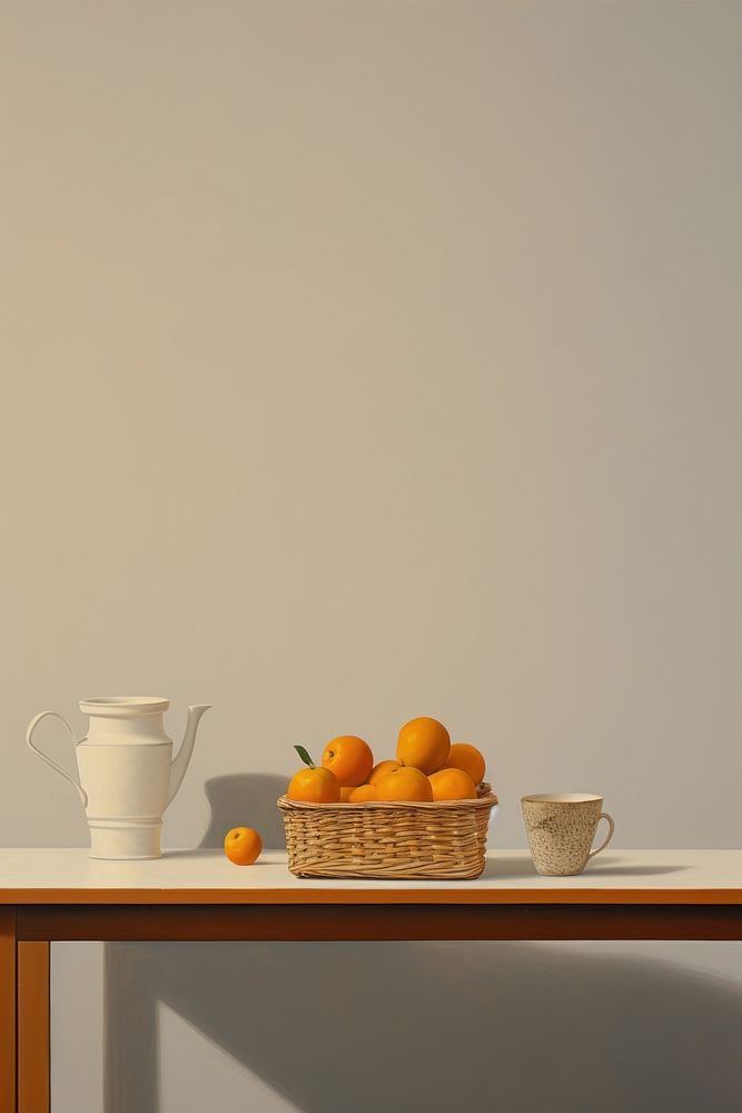 Minimal space kitchen table fruit furniture painting.