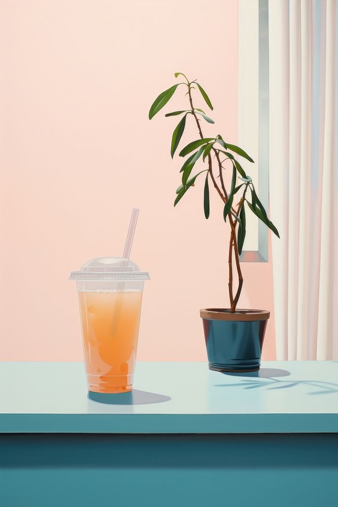 Minimal space tea shop painting drink plant.