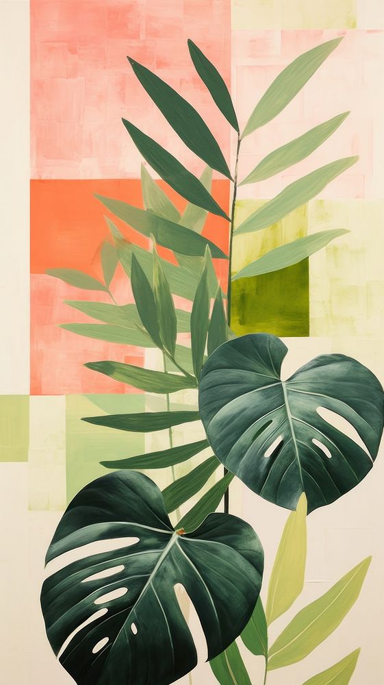 Minimal simple tropical forest art painting plant.