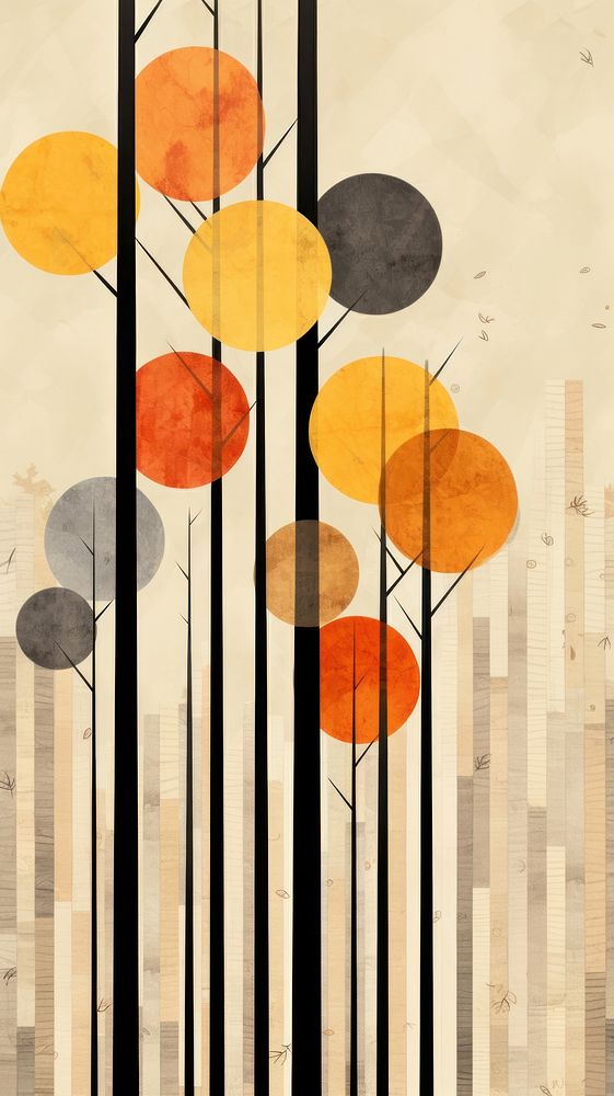 Minimal simple autumn forest wall abstract art.