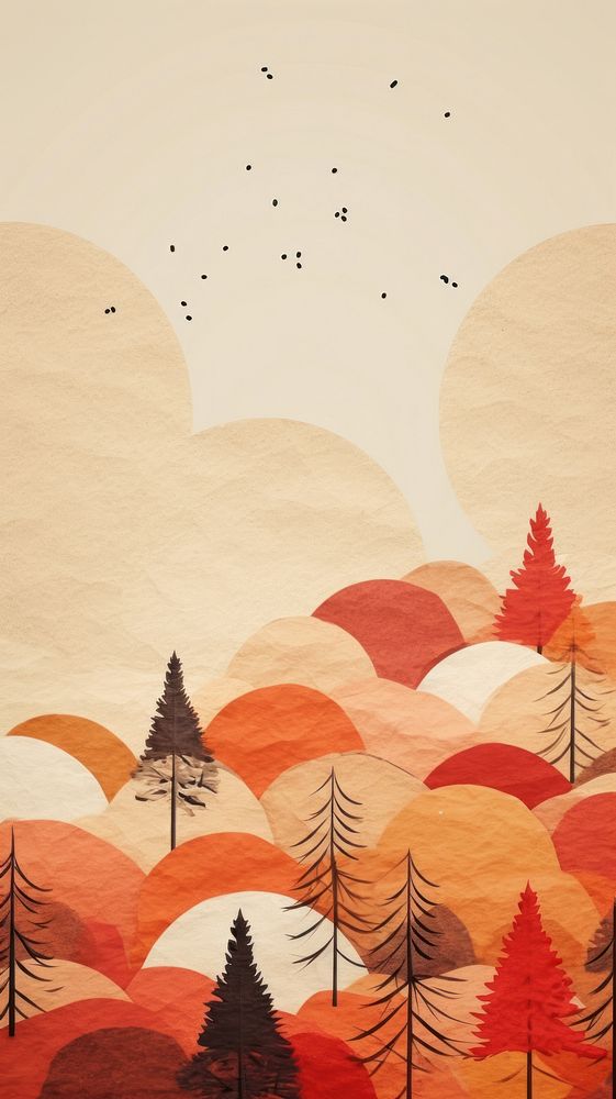 Minimal simple autumn forest art drawing tranquility.