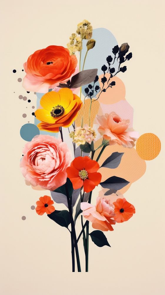 Minimal simple colorful boquet of flowers art painting pattern.