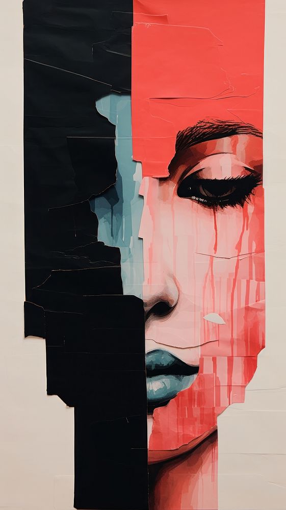 Minimal simple face contrast art painting wall.