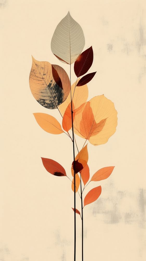 Minimal simple leaves art painting plant.