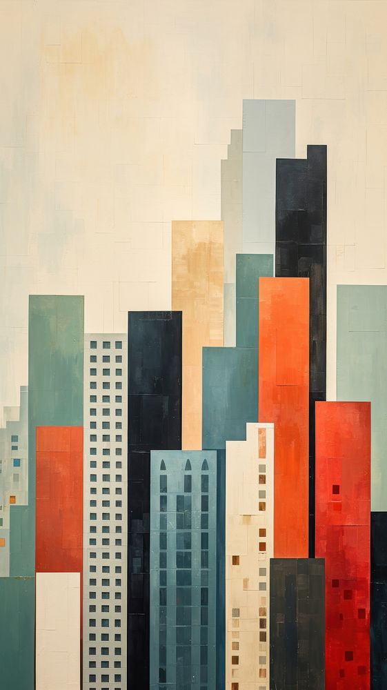 Minimal simple skyscrapers art abstract painting.