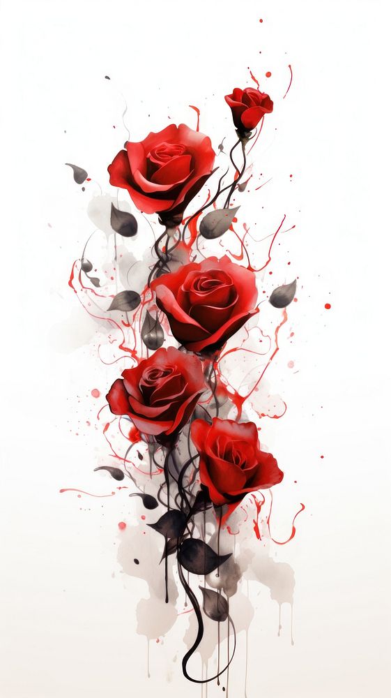  Ink red roses flower plant celebration. AI generated Image by rawpixel.