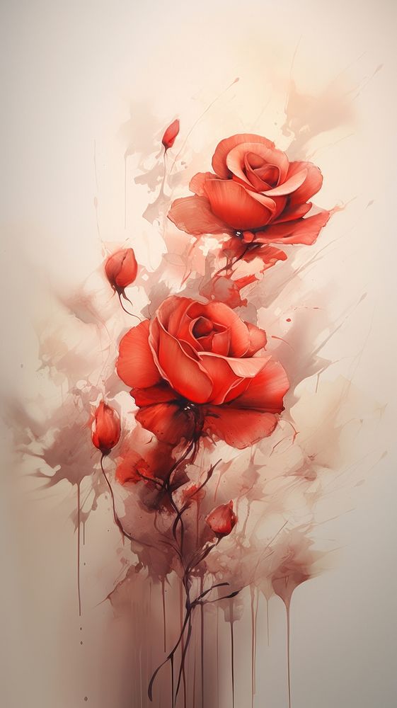  Ink red roses painting flower petal. AI generated Image by rawpixel.
