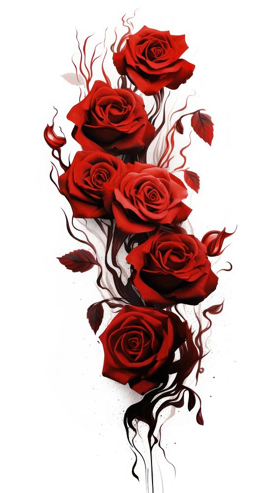  Ink red roses flower plant white background. AI generated Image by rawpixel.