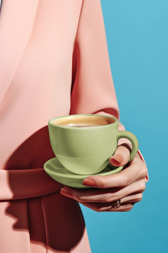 Woman holding green coffee cup