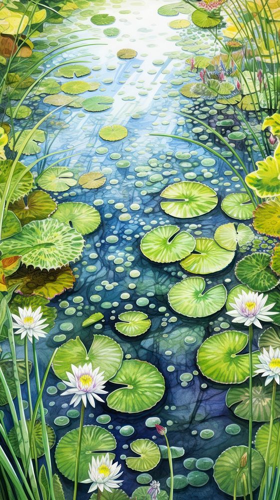 Illustration of a top view small pond lily outdoors nature.