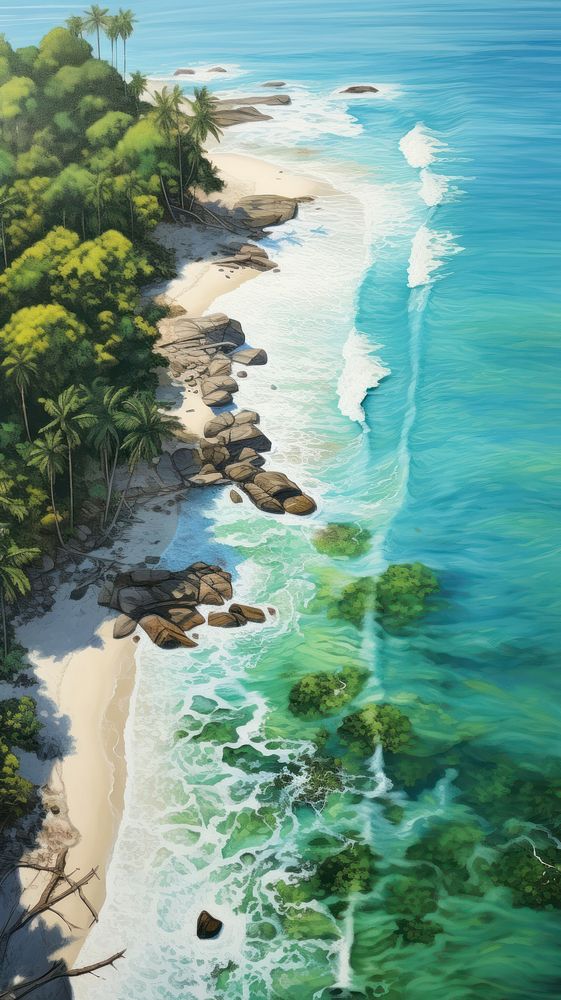 Illustration of a tropical beach tree landscape outdoors.