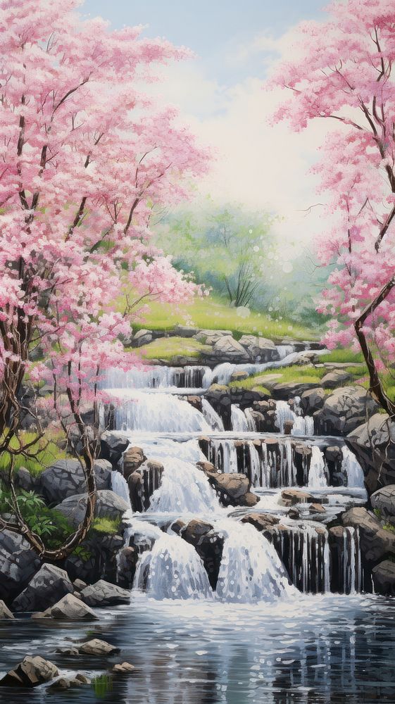 Illustration of a waterfall landscape flower outdoors.
