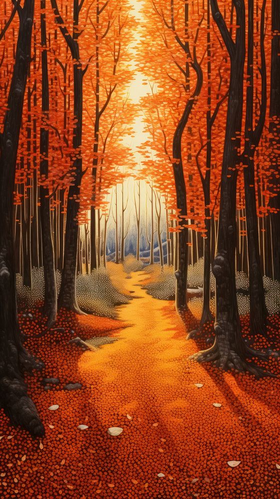 Illustration of a autumn forest landscape outdoors nature.
