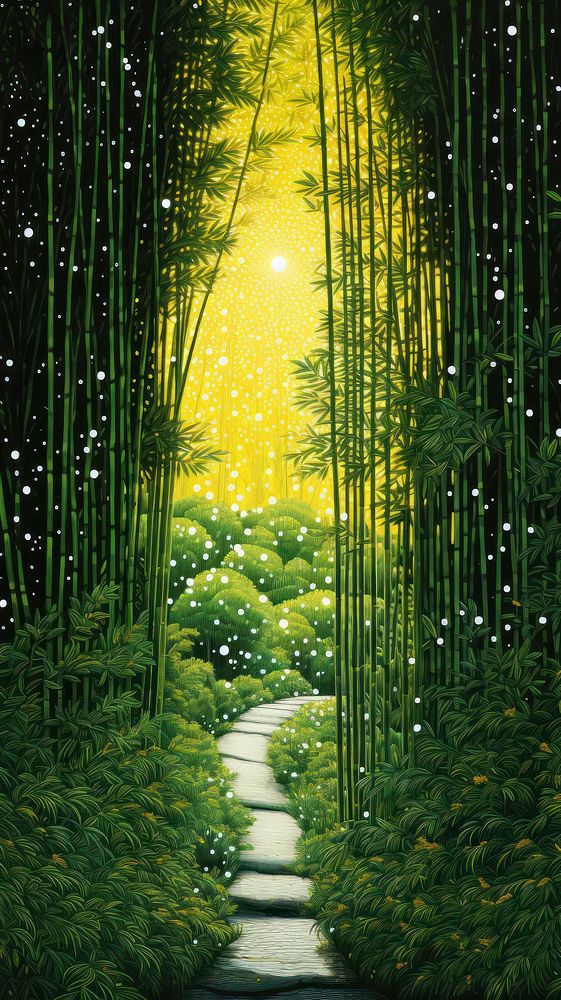 Illustration of a bamboo forest vegetation outdoors nature.