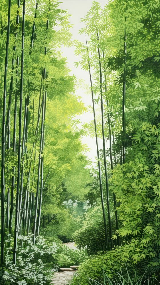 Illustration of a bamboo forest vegetation landscape outdoors.