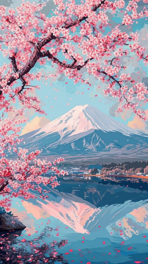 Landscape blossom outdoors painting.