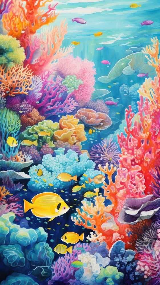 Illustration of a coral reef aquarium outdoors painting.