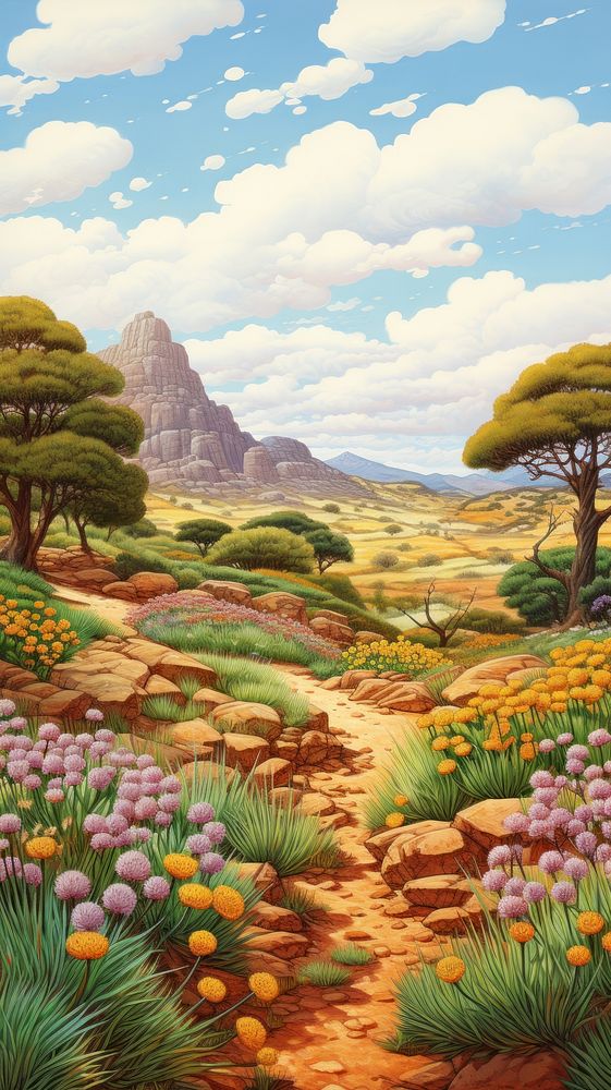 Illustration of a desert hill landscape outdoors painting.