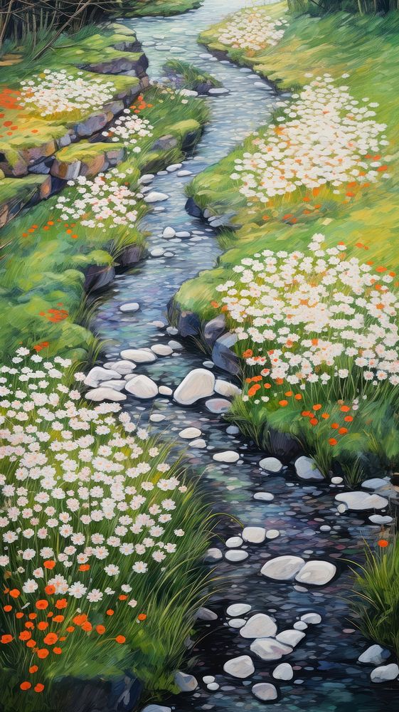 Flower outdoors painting stream.