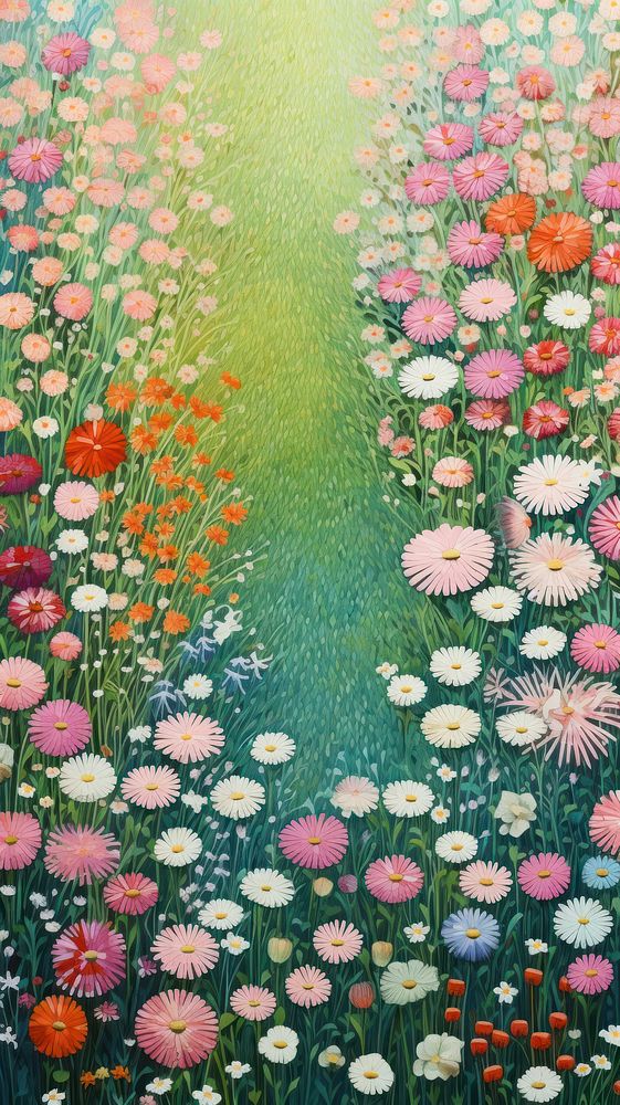 Illustration of a flowers field top view outdoors painting nature.