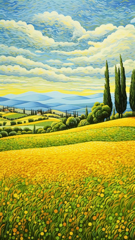 Landscape painting field agriculture.