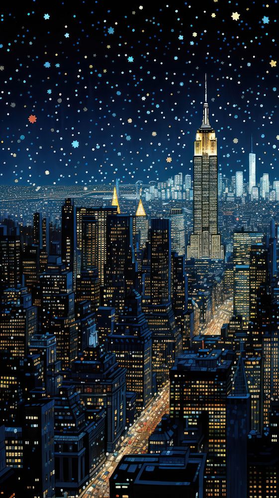 Illustration of a new york night architecture landscape.