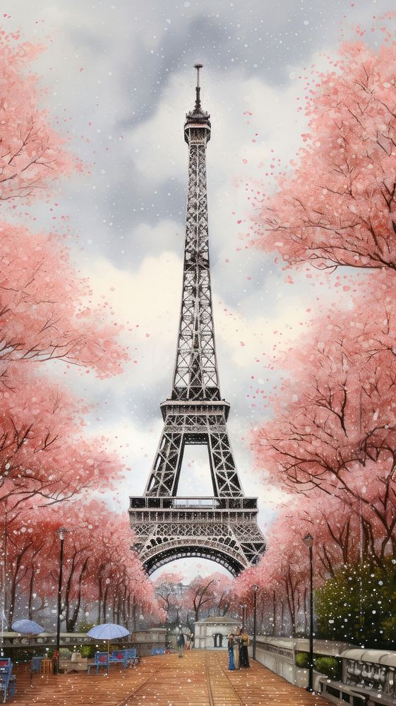 Illustration of a Paris architecture building flower.