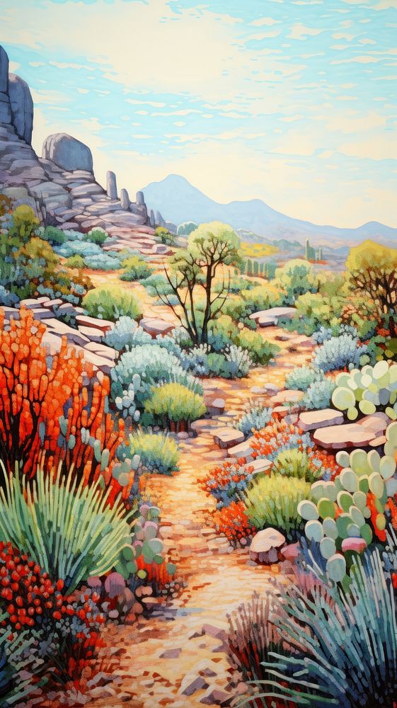 Illustration of a rocky desert hill landscape painting wilderness.