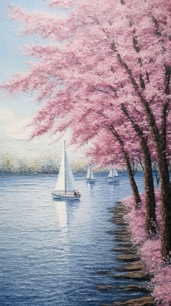 Illustration of a sailboat painting landscape outdoors.