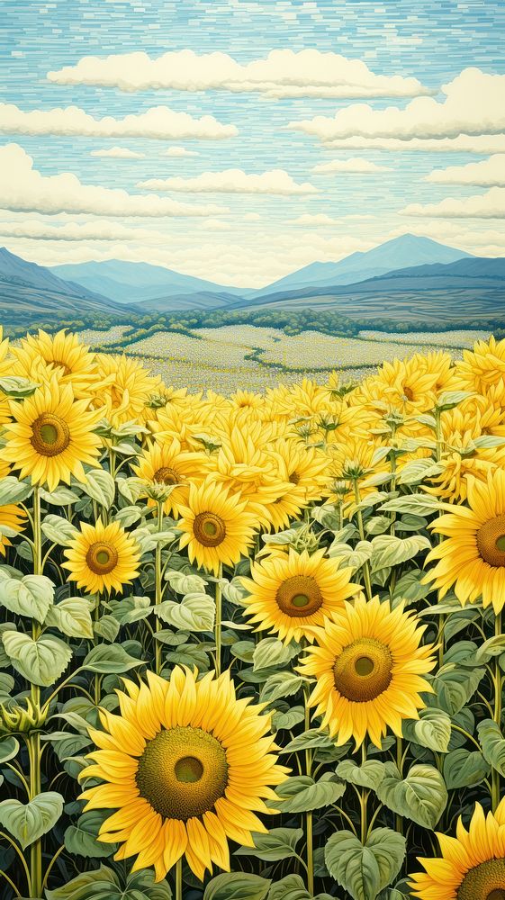Illustration of a sunflower field landscape outdoors nature.