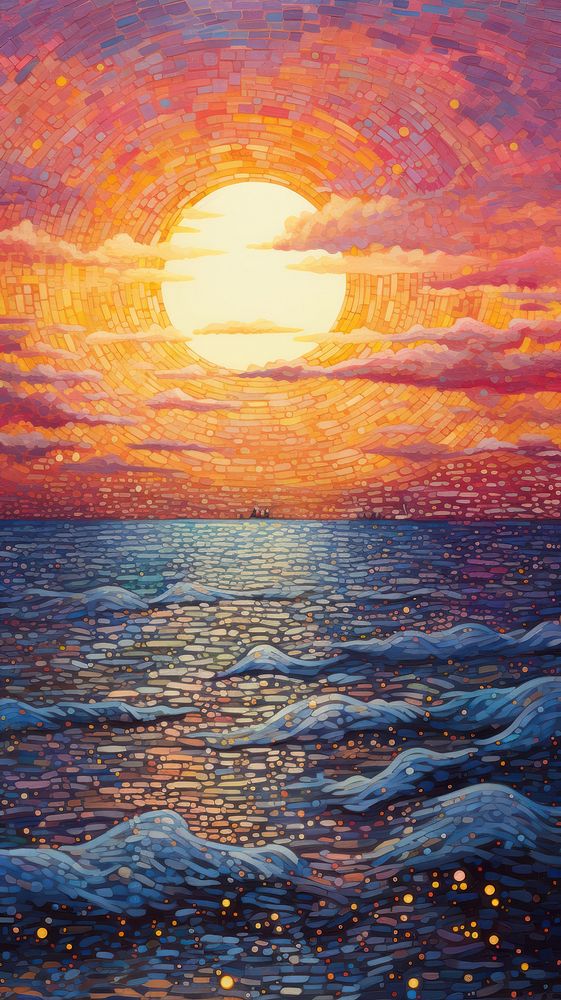 Illustration of a sunset on the sea painting landscape sunlight.