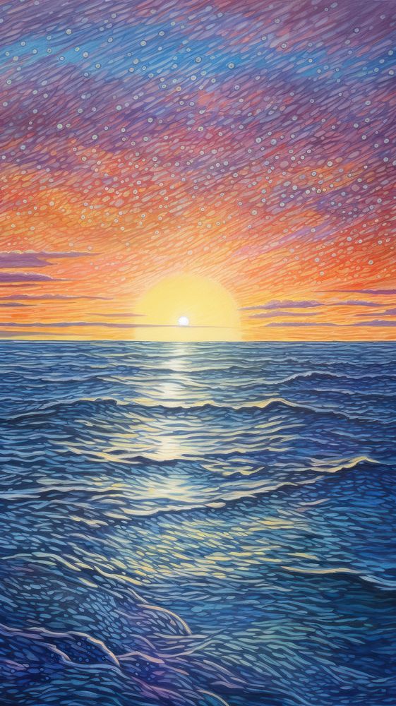 Illustration of a sunset on the sea outdoors painting horizon.