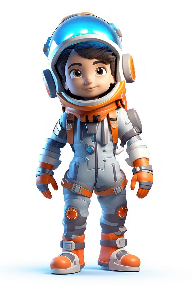 Robot toy white background space suit.