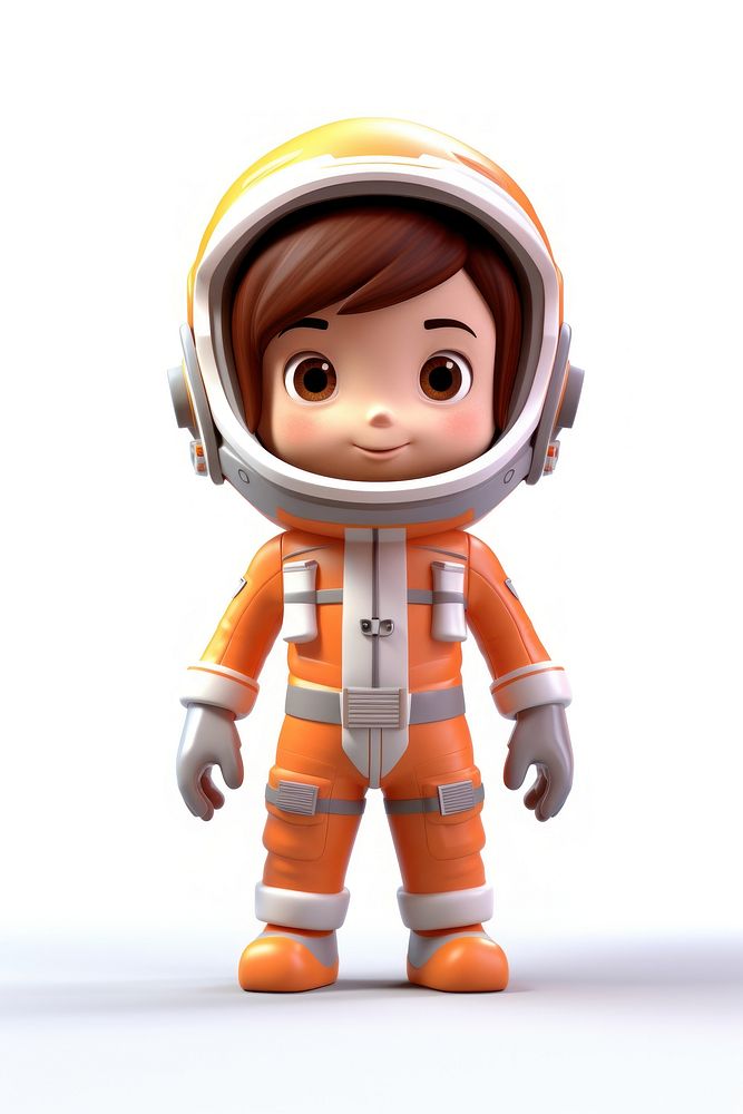 Kid wearing space suit toy white background technology.