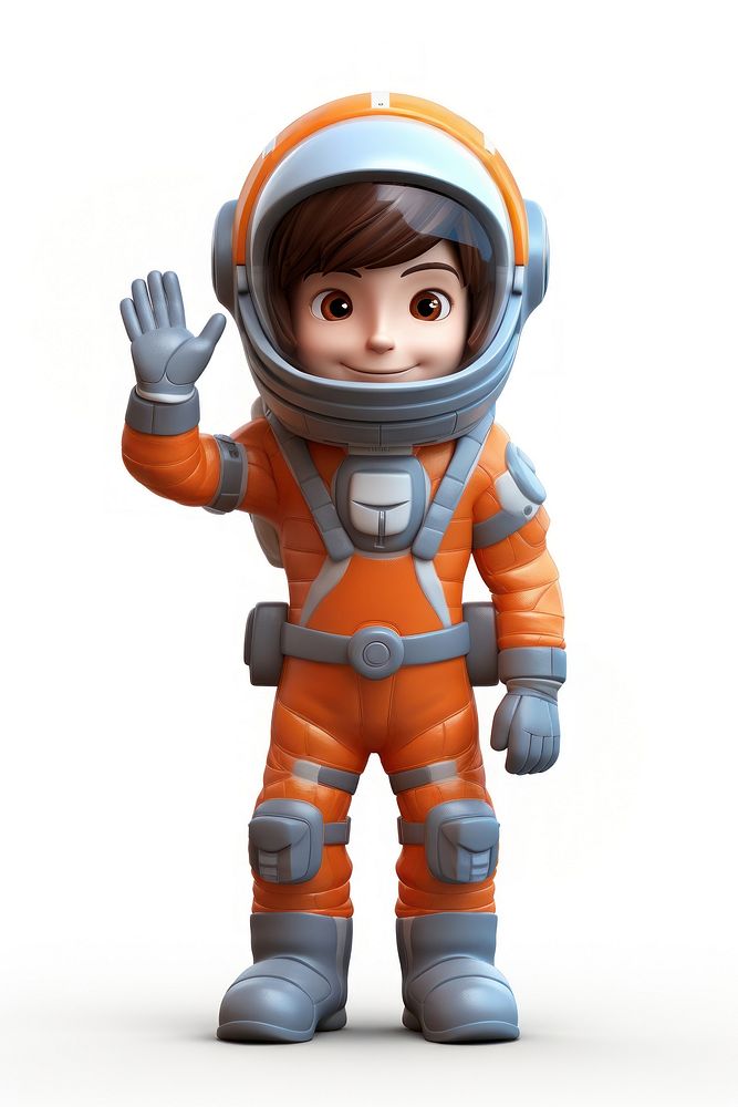 Kid wearing space suit toy white background protection.