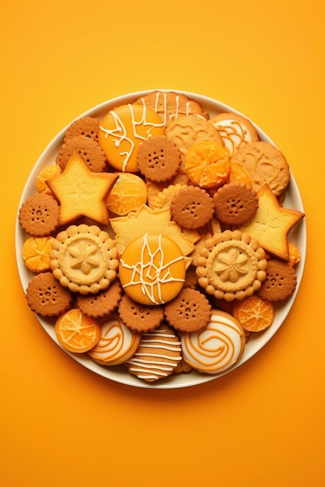 Delicious cookies arrangement plate food confectionery.