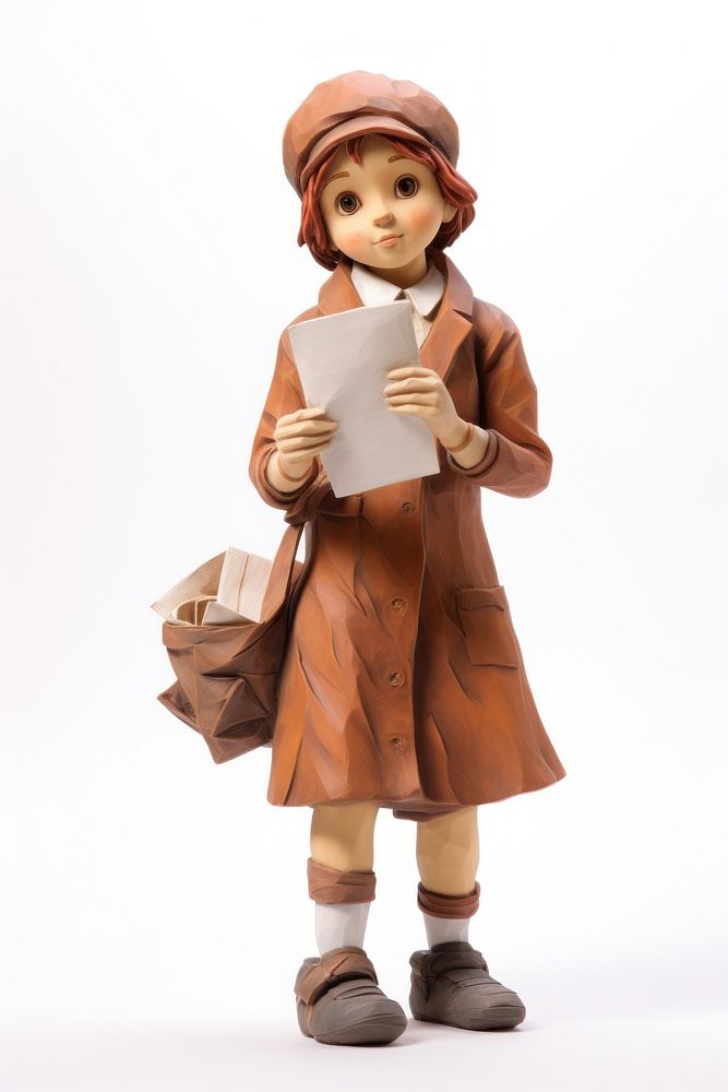 Mailgirl made up of clay doll toy white background.