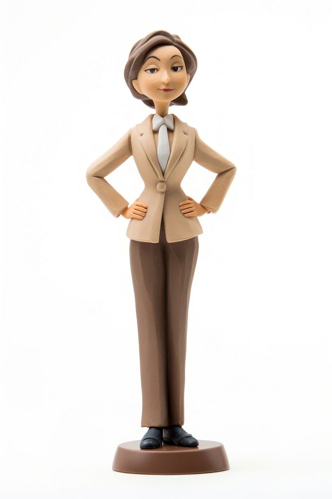 Businesswoman made up of clay figurine adult white background.