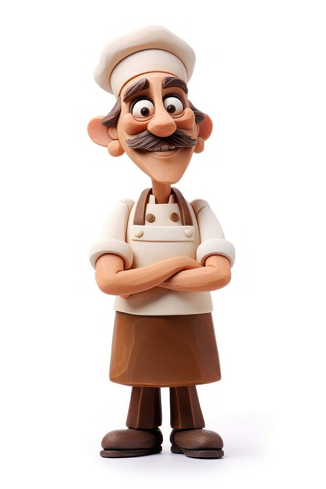 Baker made up of clay figurine white background portrait.