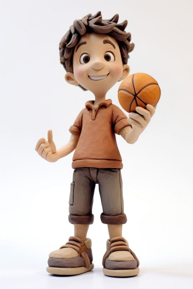 Boy holding basketball made up of clay figurine sports toy.